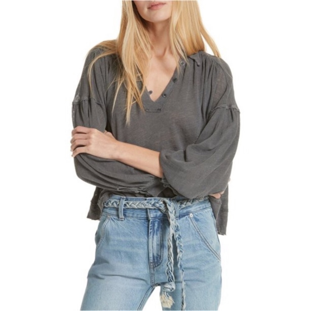 Free People Linen Slouch Long Sleeve Shirt